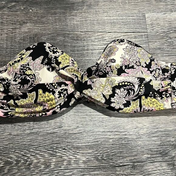 Victoria's Secret Bikini Padded Bandeau Black Floral 34B M - no straps - Picture 3 of 8
